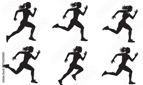 Dynamic Silhouettes of Female Runners in Motion Embodying Speed Endurance and Athleticism for Fitness Inspiration and Sporting Graphics