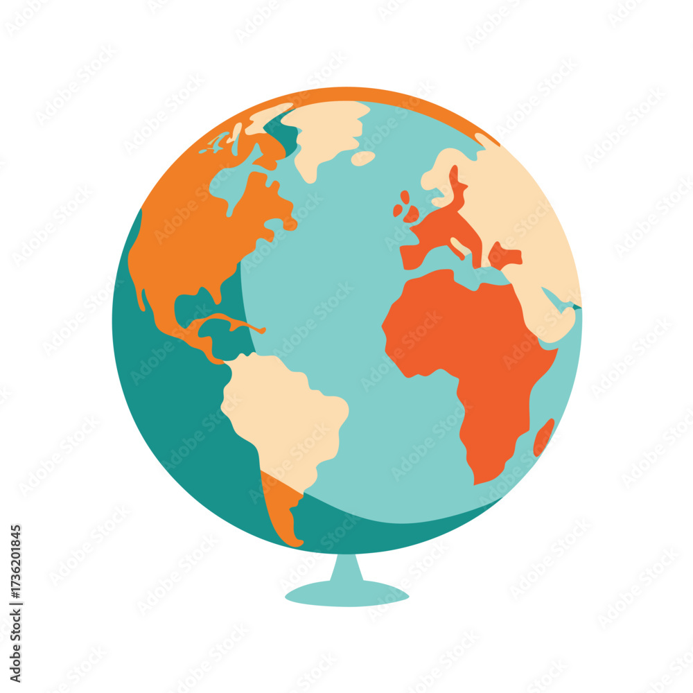 Naklejka premium Stylized Globe with Continents in Flat Design Colors Keywords: globe, earth, world, planet