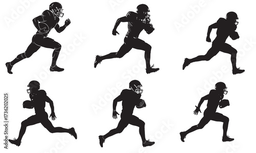 Silhouetted American Football Players in Action Rushing Down the Field with Determination and Athleticism Sports Theme