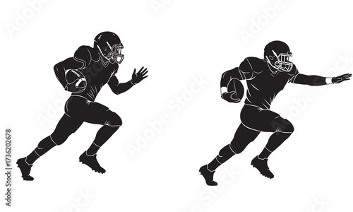 Silhouetted American Football Players in Action Dynamic Illustrations of Athletes in Full Gear Running with the Ball Ready to Score