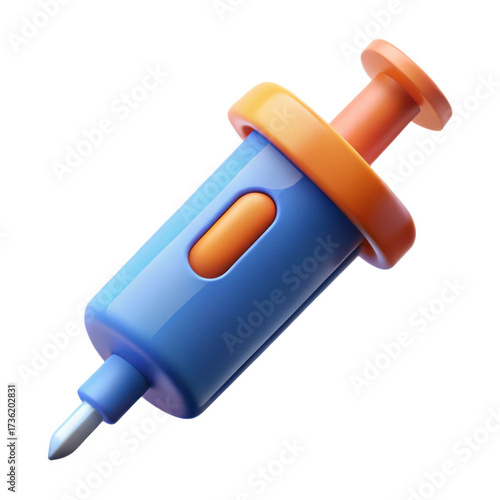 Blue and orange toy syringe isolated on transparent background