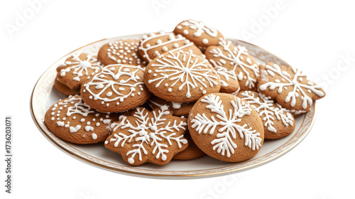 Christmas gingerbread cookies on plate isolated on a transparent background