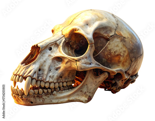 Primate skull side view isolated on transparent background