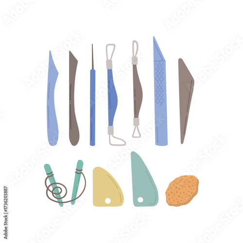 A set of modern pottery tools. A collection 
