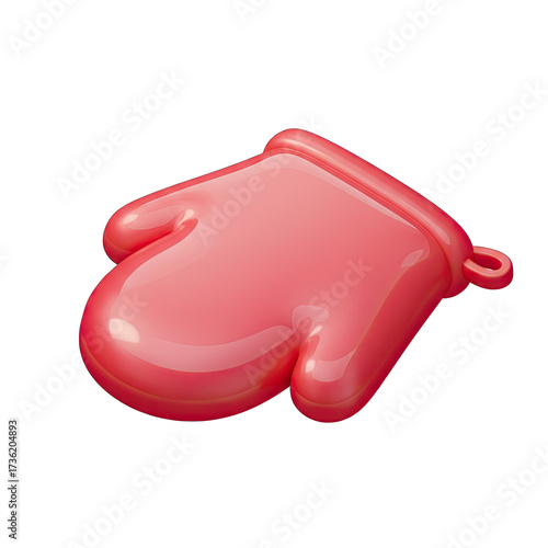 A glossy pink oven mitt, rendered in a charming 3D style, provides essential kitchen safety for handling hot dishes and baking trays with ease.