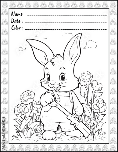 Bold and Easy Easter Coloring Page & Book for Adults and Kid. High resolution (300 DPI), Ready to print on standard 8.5x11-(A4) inch paper With (No Bleed), Black and White. Vector illustration