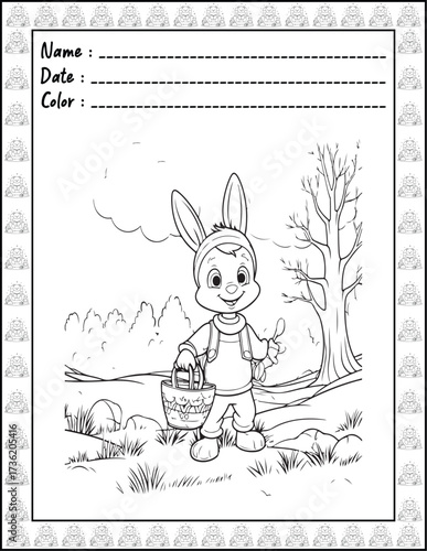 Bold and Easy Easter Coloring Page & Book for Adults and Kid. High resolution (300 DPI), Ready to print on standard 8.5x11-(A4) inch paper With (No Bleed), Black and White. Vector illustration