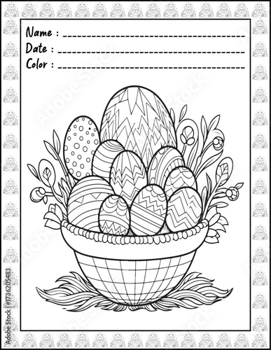 Bold and Easy Easter Coloring Page & Book for Adults and Kid. High resolution (300 DPI), Ready to print on standard 8.5x11-(A4) inch paper With (No Bleed), Black and White. Vector illustration