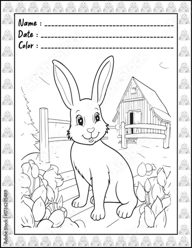 Bold and Easy Easter Coloring Page & Book for Adults and Kid. High resolution (300 DPI), Ready to print on standard 8.5x11-(A4) inch paper With (No Bleed), Black and White. Vector illustration