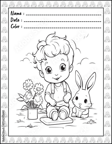 Bold and Easy Easter Coloring Page & Book for Adults and Kid. High resolution (300 DPI), Ready to print on standard 8.5x11-(A4) inch paper With (No Bleed), Black and White. Vector illustration