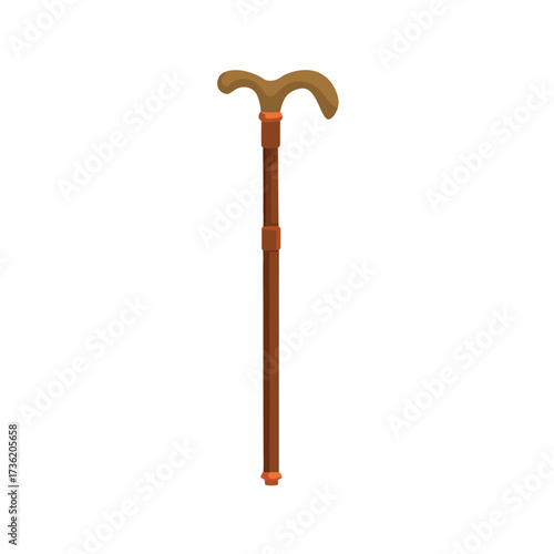 Wooden walking cane with curved handle stick mobility