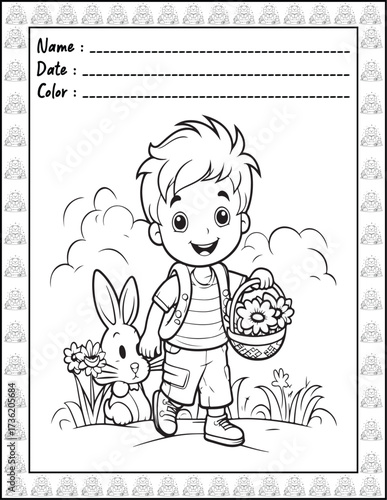 Bold and Easy Easter Coloring Page & Book for Adults and Kid. High resolution (300 DPI), Ready to print on standard 8.5x11-(A4) inch paper With (No Bleed), Black and White. Vector illustration