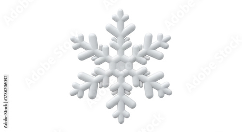 Isolated 3D snowflake with smooth surface, winter holiday decoration, six sided, snow flake
