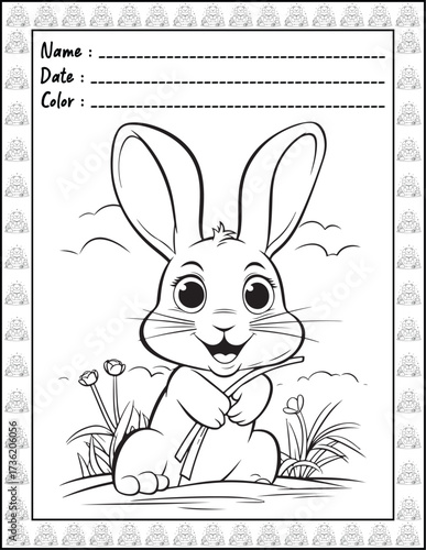 Bold and Easy Easter Coloring Page & Book for Adults and Kid. High resolution (300 DPI), Ready to print on standard 8.5x11-(A4) inch paper With (No Bleed), Black and White. Vector illustration