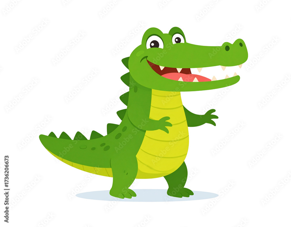 Fototapeta premium Cute Cartoon Crocodile Standing Upright with Big Smile, Flat Illustration (2)