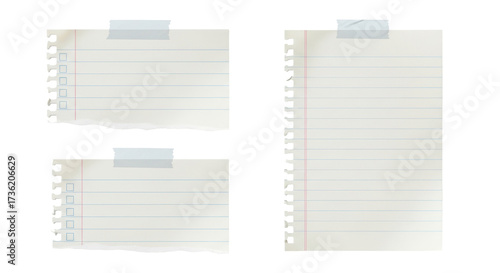 Canvastavla Isolated sheets of paper, notepad pages, list making notes with tape affixed for