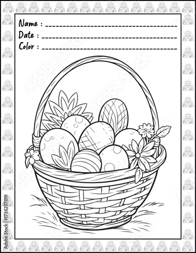 Bold and Easy Easter Coloring Page & Book for Adults and Kid. High resolution (300 DPI), Ready to print on standard 8.5x11-(A4) inch paper With (No Bleed), Black and White. Vector illustration