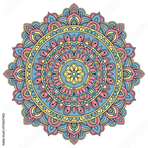 Pastel colored mandala design with intricate details