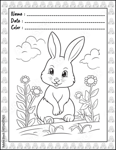 Bold and Easy Easter Coloring Page & Book for Adults and Kid. High resolution (300 DPI), Ready to print on standard 8.5x11-(A4) inch paper With (No Bleed), Black and White. Vector illustration