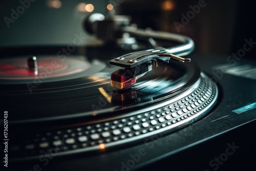 Macro Shot of Turntable Needle on Spinning Vinyl