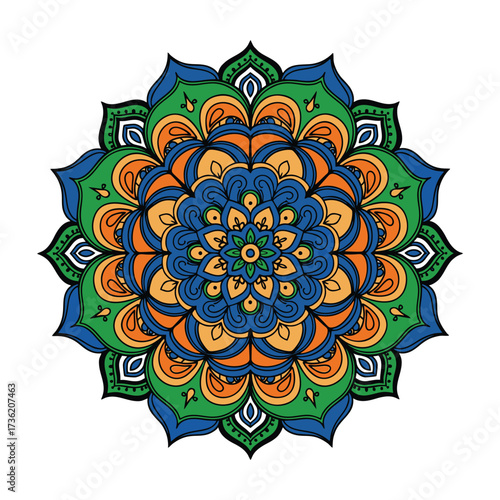 Colorful mandala design with intricate floral patterns