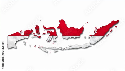 The flag of Indonesia filling the country map outline bold red and white design isolated on white background
