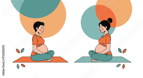 Pregnant women practicing prenatal yoga for healthy pregnancy and relaxation in calm atmosphere