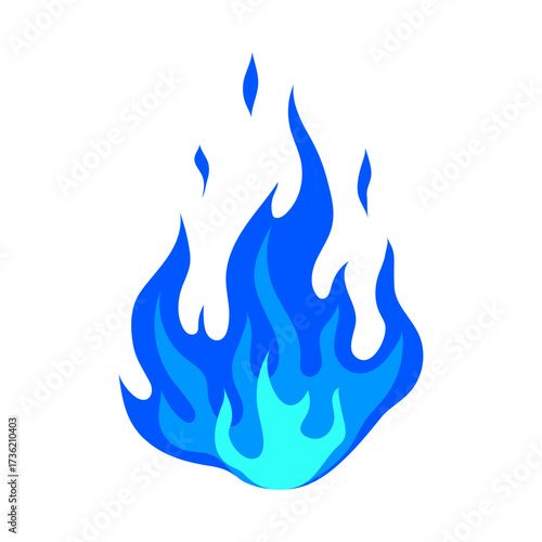 Illustration of stylized fire or flame. Burning blue magic fire or bonfire.