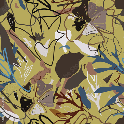 Floral brush strokes seamless pattern design for fashion textiles, graphics, backgrounds and crafts