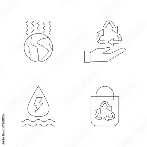 Climate Change and Recycling Outline Icons Set