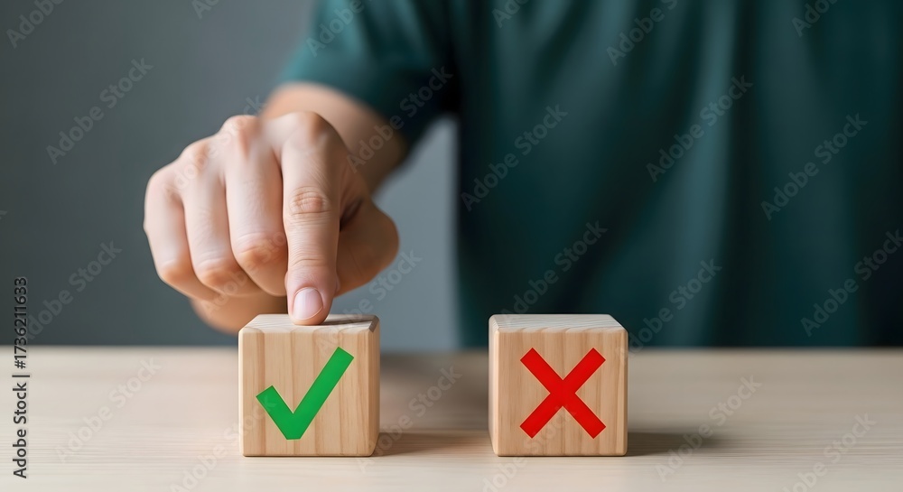 © Visi Hue - Making decisions concept: selecting the right choice with wooden blocks, tick and cross signs © Visi Hue - Making decisions concept: selecting the right choice with wooden blocks, tick and cross signs
