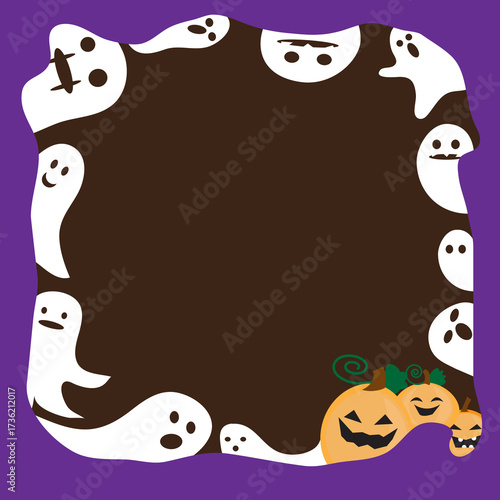 Halloween background with little ghosts and pumpkins