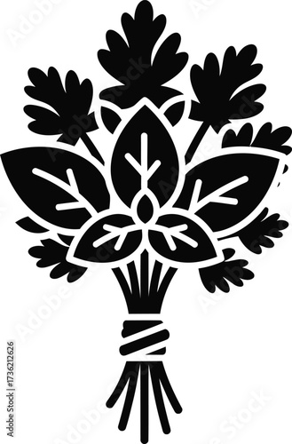 Black Silhouette Icon of a Bunch of Fresh Herbs Tied Together bundle culinary