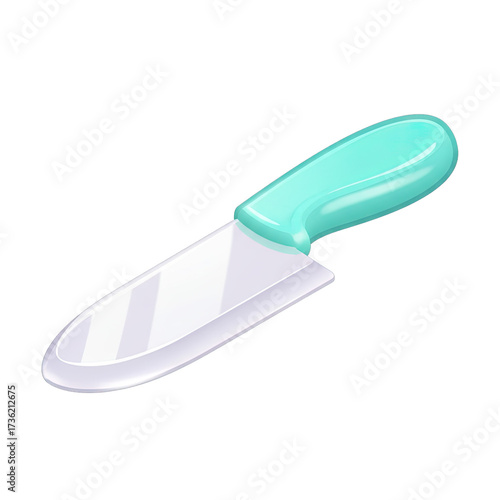 A vibrant aquamarine-handled utility knife with a gleaming silver blade, perfect for precise kitchen cutting, isolated on a crisp white background.