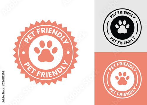 Pet Friendly icon set. Pet Friendly logo, label, sign, badge, symbol, banner, line, flat vector, isolated illustration. Pet Friendly label for product packaging design. Dogs and cats allowed sign.