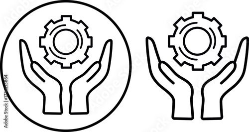 The "Hand with gears" icon is made in vector style. Modern design, it can be used for convenience in business life, infographics for mobile devices and the Internet.