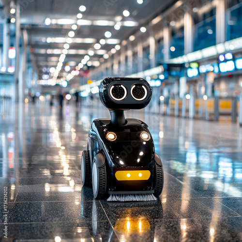 Wallpaper Mural Autonomous robot cleaning service international airport technology innovation indoor environment close-up view future automation concept Torontodigital.ca
