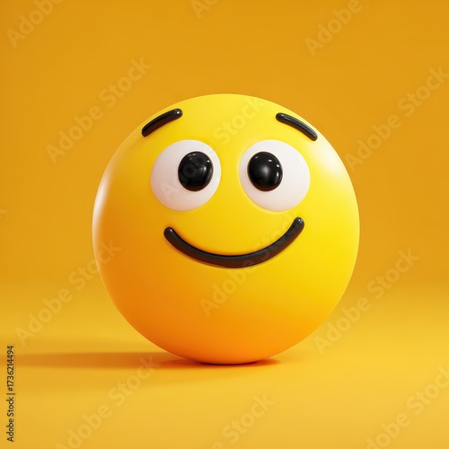 Vibrant 3D Happy Emoji Face with Wide Smile on Bright Yellow Background.