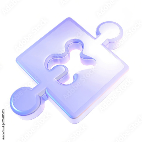 Purple translucent puzzle piece isolated on transparent background