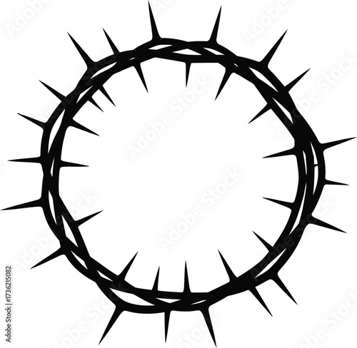 Black Silhouette of a Crown of Thorns on a White Background Jesus Christ