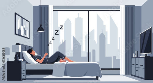 Serene slumber in the city apartment with modern interior design and calming sleep