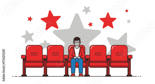 Social distancing concept illustration of a person in cinema wearing mask illustration