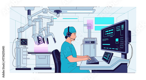 Surgical robot operator, medical technology, advanced robotic surgery in sterile environment of