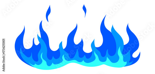 Illustration of stylized fire or flame. Burning blue magic fire or bonfire.