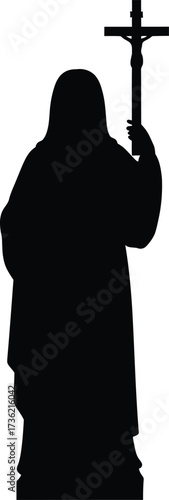 Black Silhouette of a Nun Holding a Crucifix on White Background cross jesus