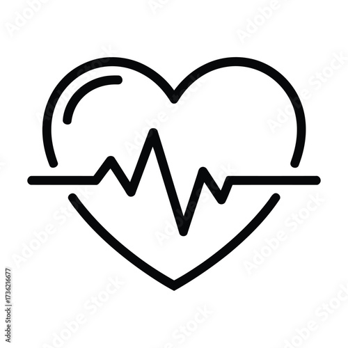 Heartbeat icon symbol of heart with pulse line in a simple outline style healthcare and medical concept for web or print design
