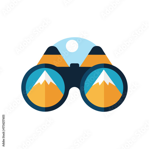 Binoculars showing mountain landscape with sun optics
