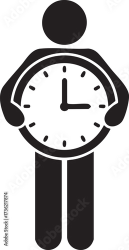Man holding clock represents time management, deadlines, and scheduling for busy professionals or businesses needing productivity solutions