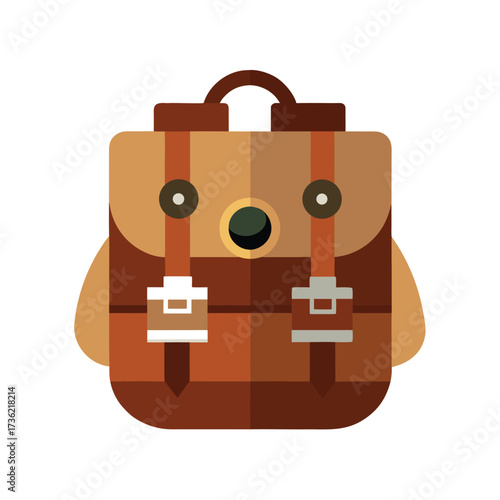 Brown cartoon backpack with straps and buckles rucksack