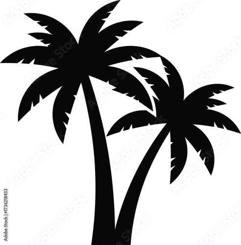 Black Silhouette of Two Palm Trees on White Background tropical beach